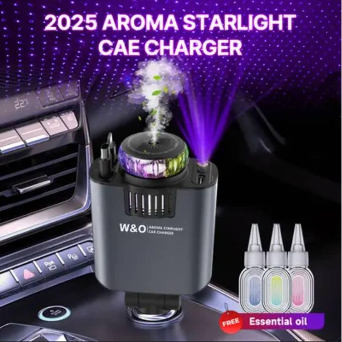 Aromatherapy Car Charger Roof Starlight 5 In 1 Retractable Cable 66W Fast Charger Adapter USB A & USB C Compatible With All Phones, IPad And Gadget