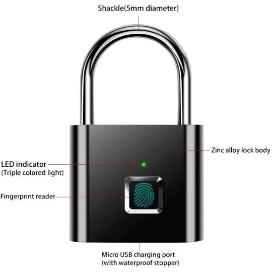 Waterproof Keyless Smart USB Charging Fingerprint Lock
