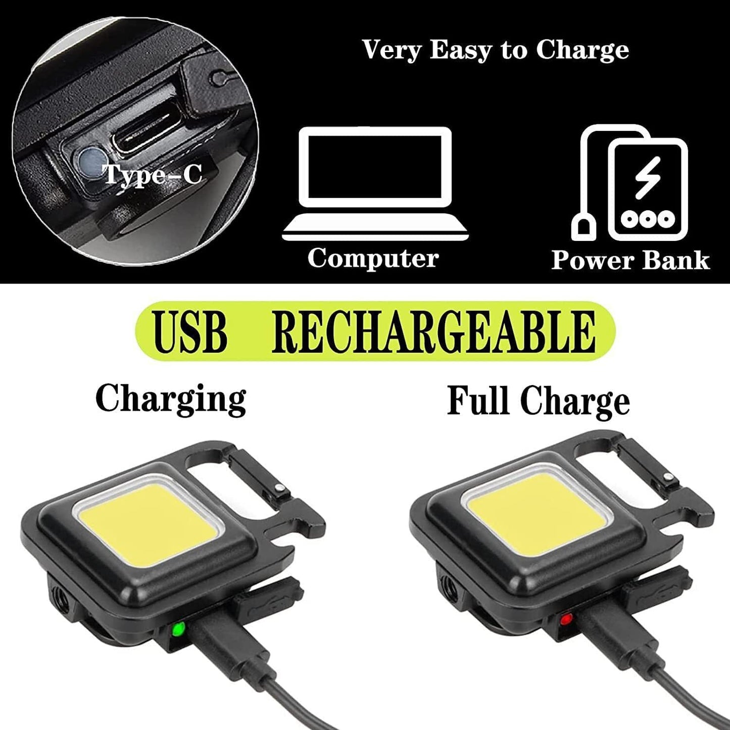 4 pcs Mini Flashlight, 800Lumens COB Bright Rechargeable Keychain Flashlights