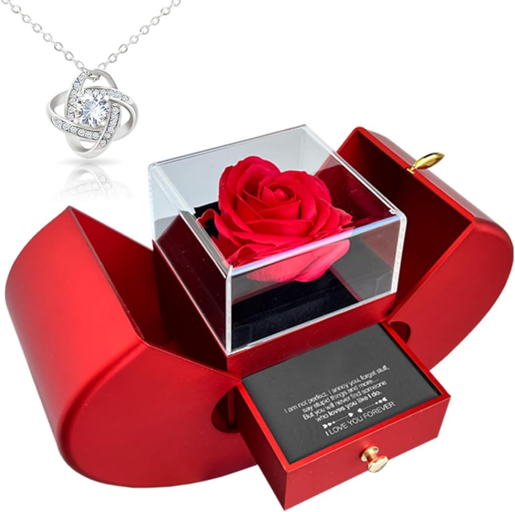 هدايا عيد ميلاد من الورد الحقيقي لصديقتها أو زوجتها في عيد الحب وعيد الأم والكريسماس والذكرى السنوية - هدية وردة محفوظة مع قلادة من الفضة الإسترلينية