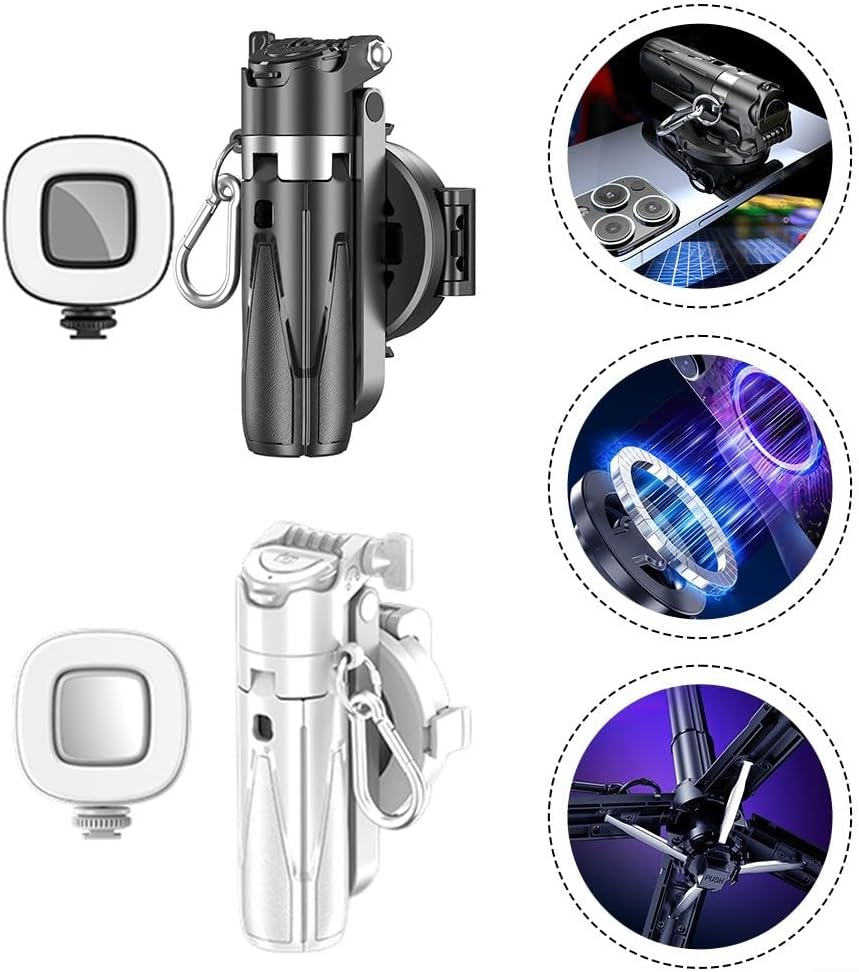 Magnetic Flexible Tripod For IPhone, Mini Bendable Tripod Stand With Wireless Mini Magnetic Selfie Mini Portable Retractable Mobile Phone Photo Assistant(D+Fill Light)