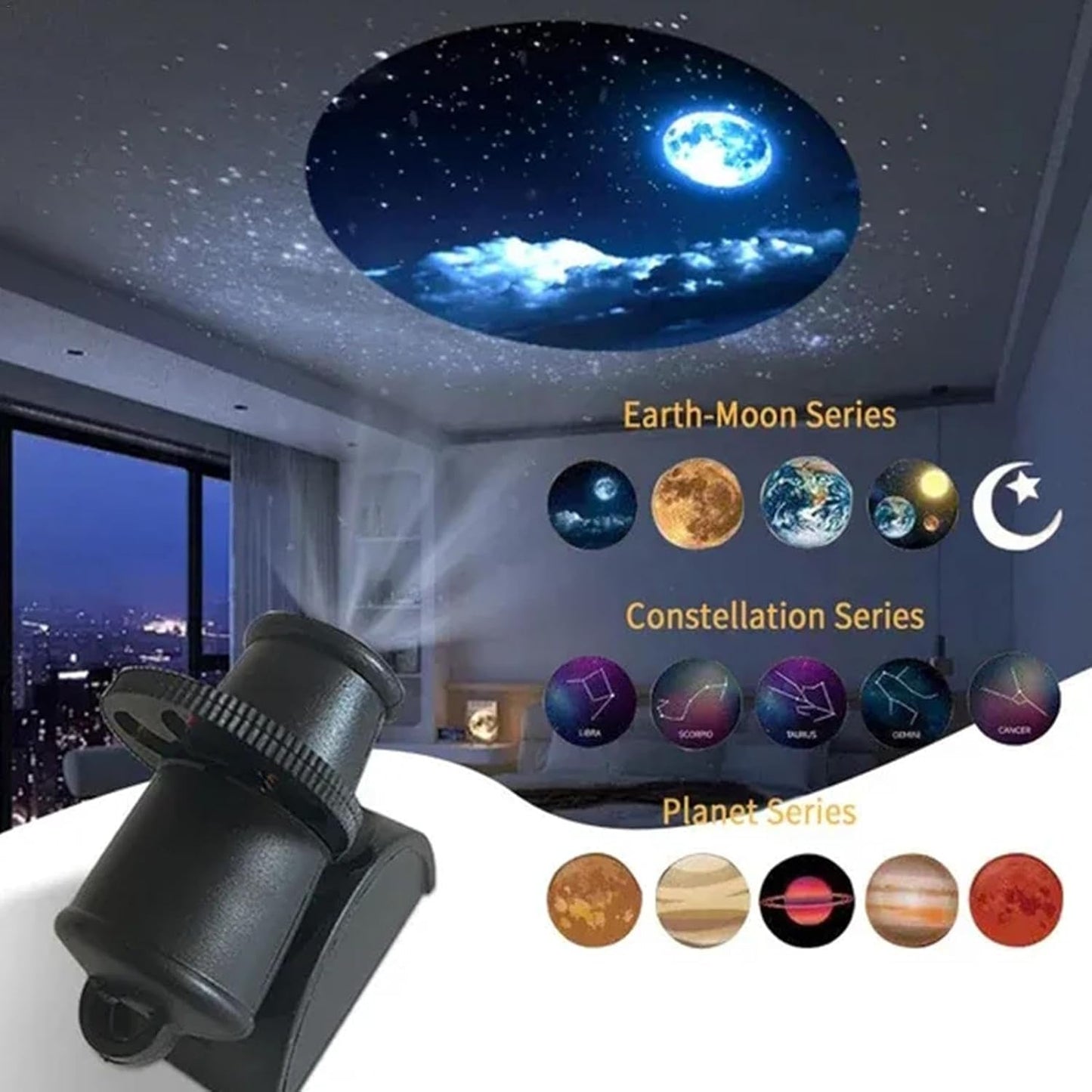 Starry S_ky Projection Pamp, Star Light Projector for Bedroom, Adjustable Ceiling Stars Light Projector, Earth Moon Constellation Series Atmosphere Lamp with 15 Projection Effects, USB Charging