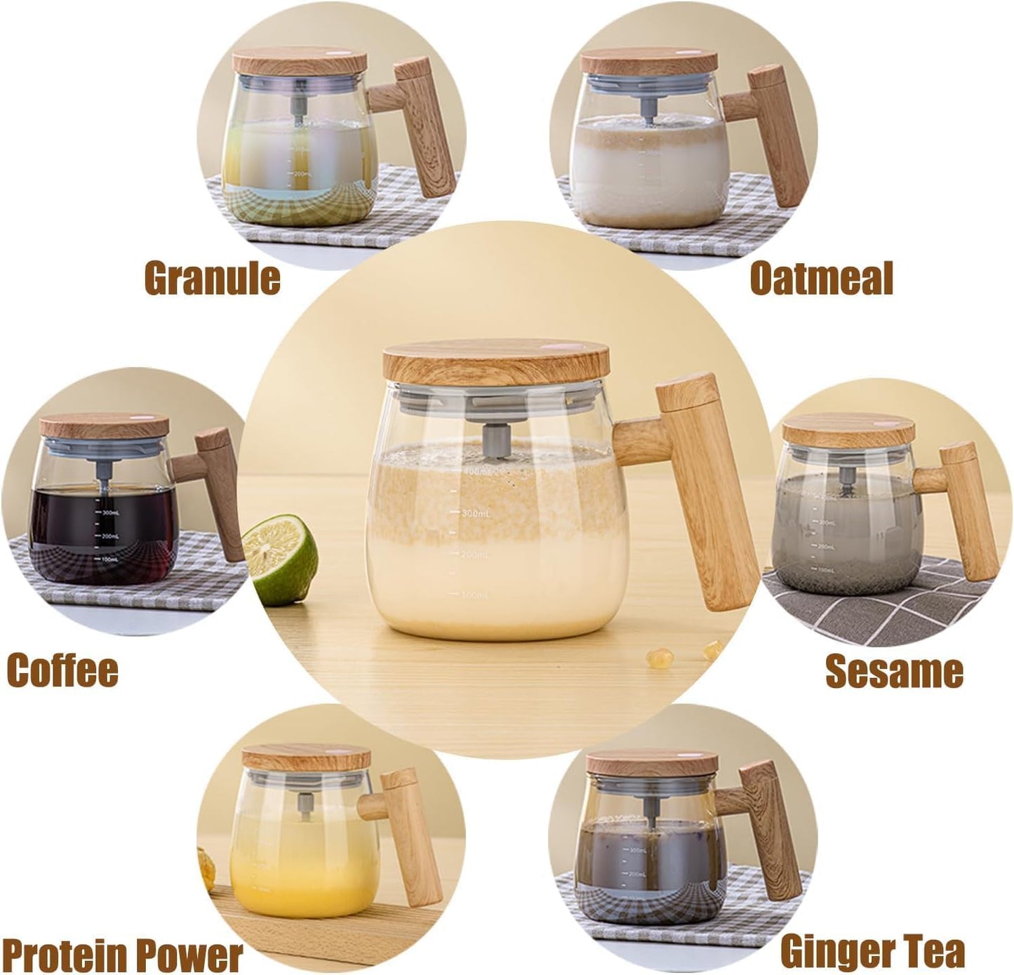 BIGTHREE Self Stirring Mug, Electric High Speed Mixing Cup, Self Stirring Coffee Mug, Glass Automatic Stirring Cup for Coffee/Milk/Protein Powder at Home/Office/Travel, 400ML