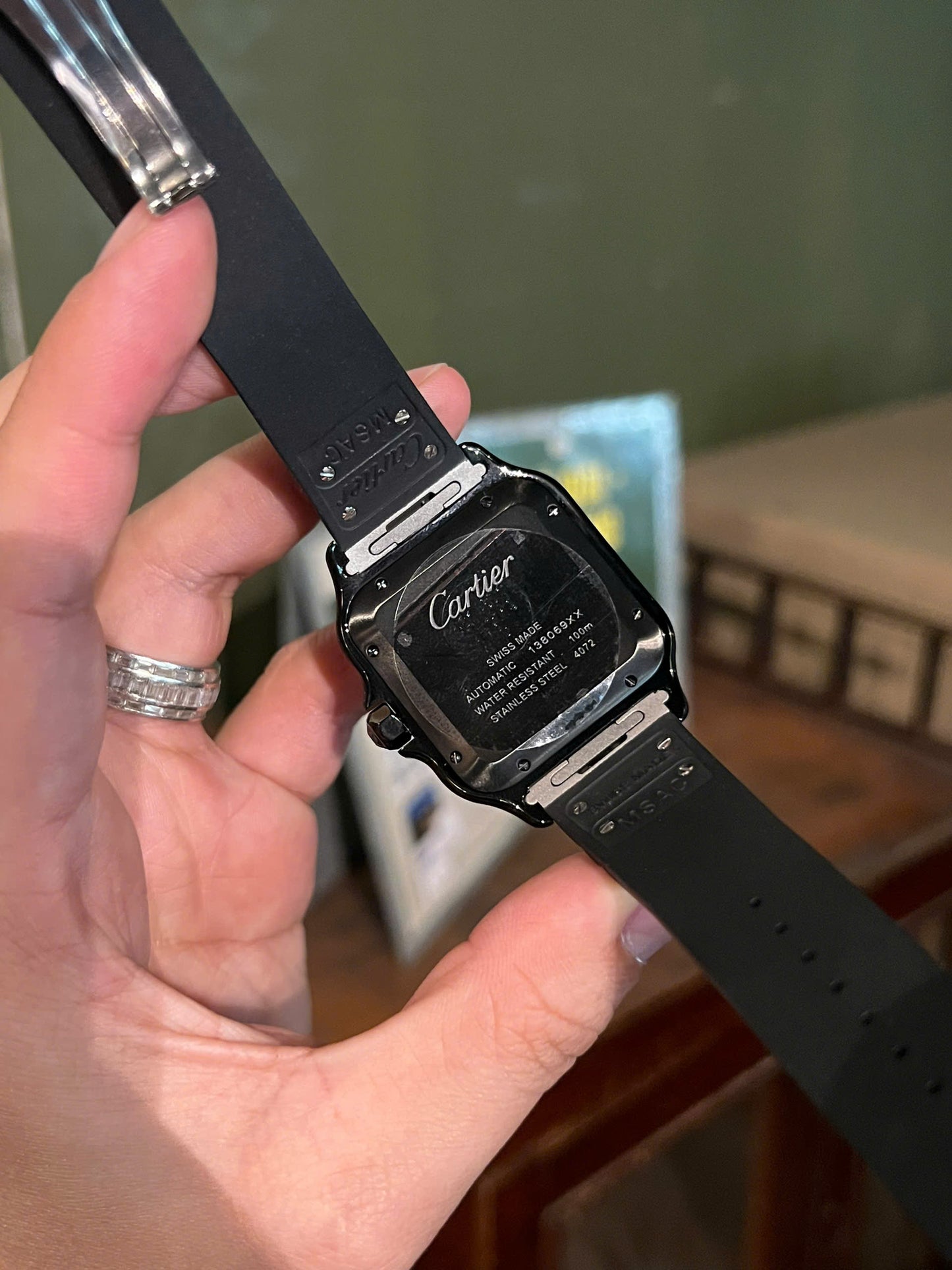 Cartier Santos Black Ceramic Replica Watch Rubber Strap