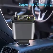 4 in 1 120W Retractable Car Charger USB Type C Cable for iPhone Samsung Super Fast Charging Cigarette Lighter Adapter