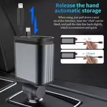 4 in 1 120W Retractable Car Charger USB Type C Cable for iPhone Samsung Super Fast Charging Cigarette Lighter Adapter
