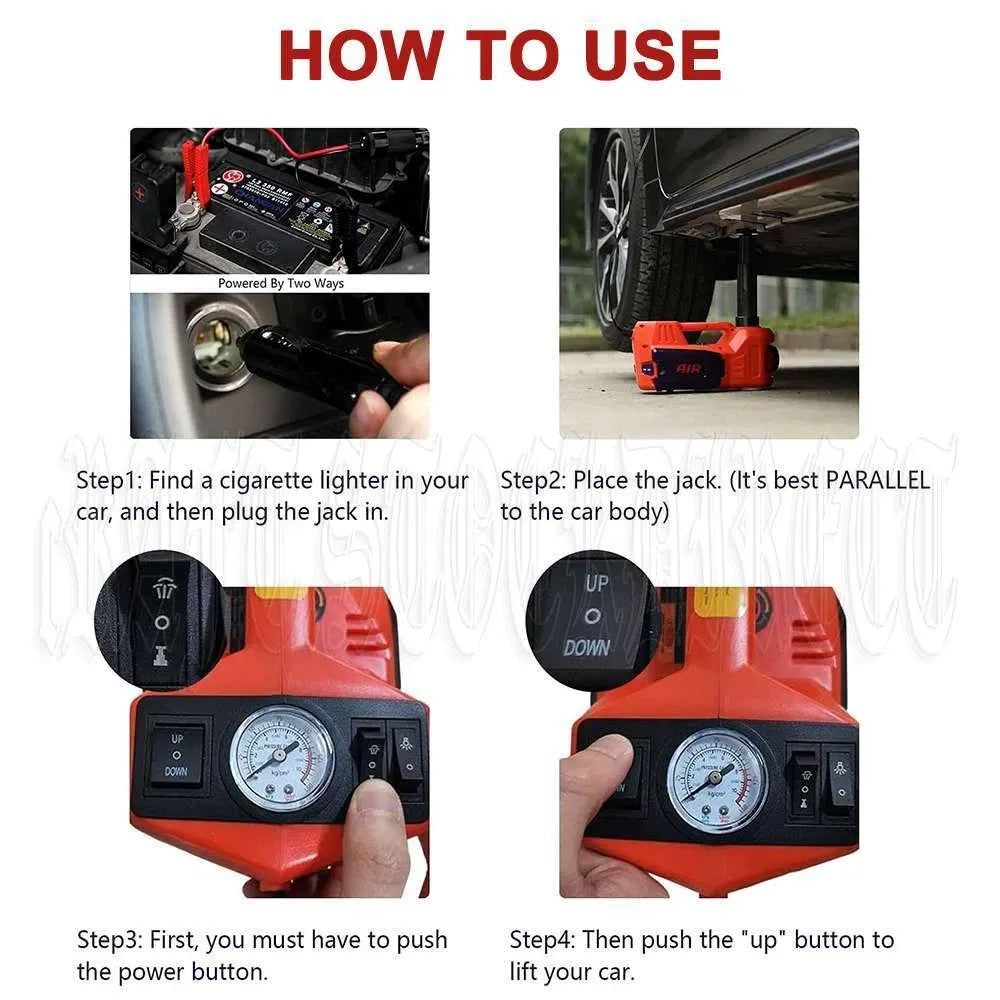 3 in 1 5Ton 12V Car Electric Hydraulic Floor Jack Lift + Impact Wrench Kit Box