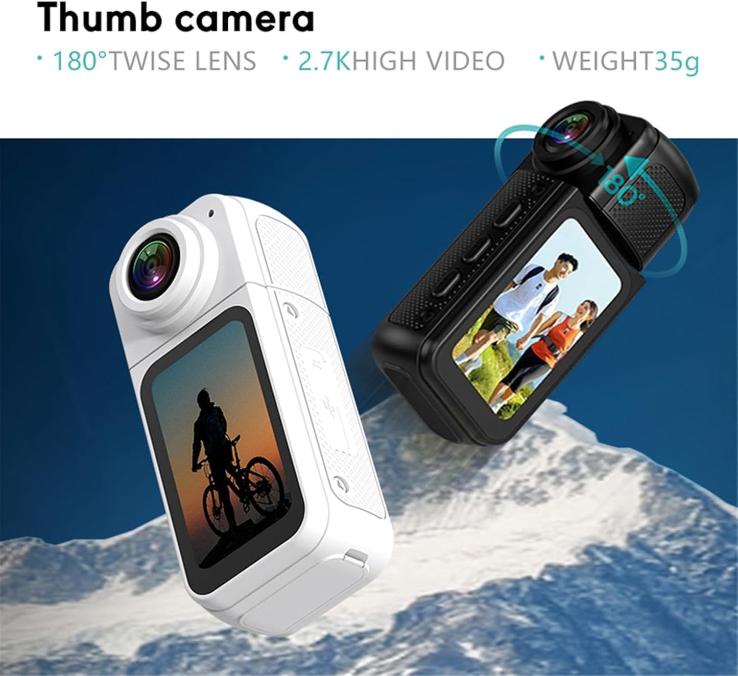 2.7K Action Camera, Rotating Lens: