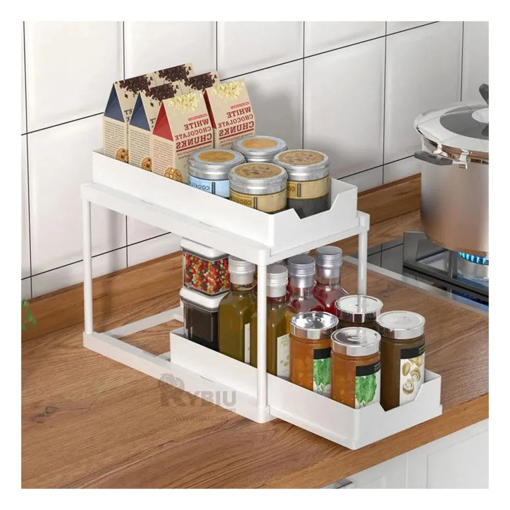 2 Tier Kitchen Shelf Heavy Duty Material White