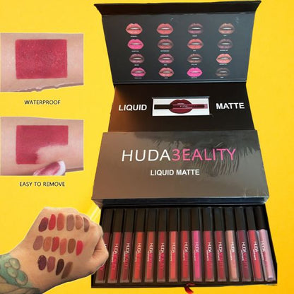 أحمر شفاه سائل مطفي من هدى بيوتي (مجموعة من 16 لونًا)