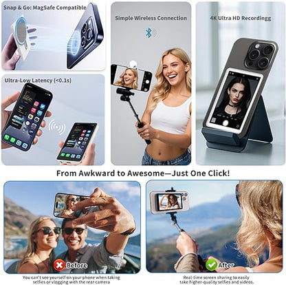 Phone Vlog Selfie Monitor Screen, Magnetic Phone Holder Clip Mount,4.02 inch HD Screen Rear Camera Monitor Using Phone Rear Camera for Selfie Vlog Live Stream TikTok, Compatible with iPhone
