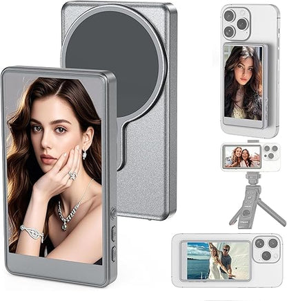 Phone Vlog Selfie Monitor Screen, Magnetic Phone Holder Clip Mount,4.02 inch HD Screen Rear Camera Monitor Using Phone Rear Camera for Selfie Vlog Live Stream TikTok, Compatible with iPhone