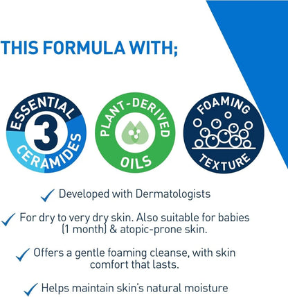 منظف ​​زيتي رغوي مرطب من سيرافي للبشرة العادية إلى الجافة للغاية مع السكوالين والدهون الثلاثية وثلاث سيراميدات أساسية (للوجه والجسم)، شفاف، 236 مل