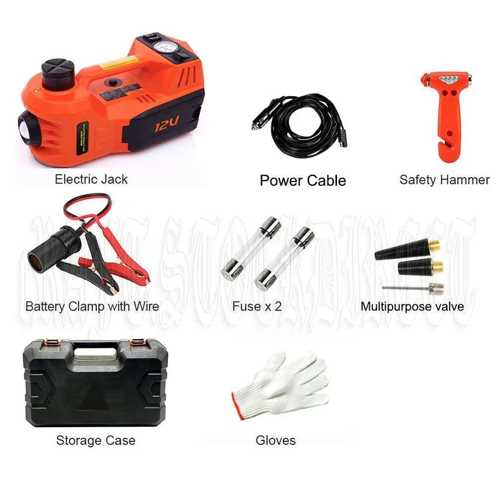 3 in 1 5Ton 12V Car Electric Hydraulic Floor Jack Lift + Impact Wrench Kit Box
