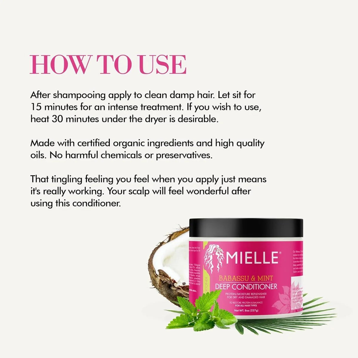 بلسم الشعر العميق من MIELLE برائحة الباباسو والنعناع