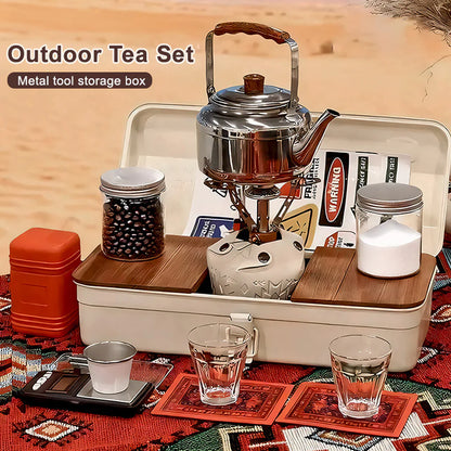 Outdoor Camping Tea Set with Stainless Steel Storage Box