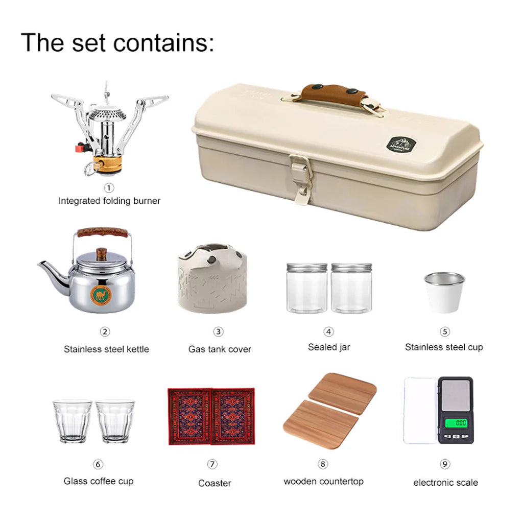Outdoor Camping Tea Set with Stainless Steel Storage Box